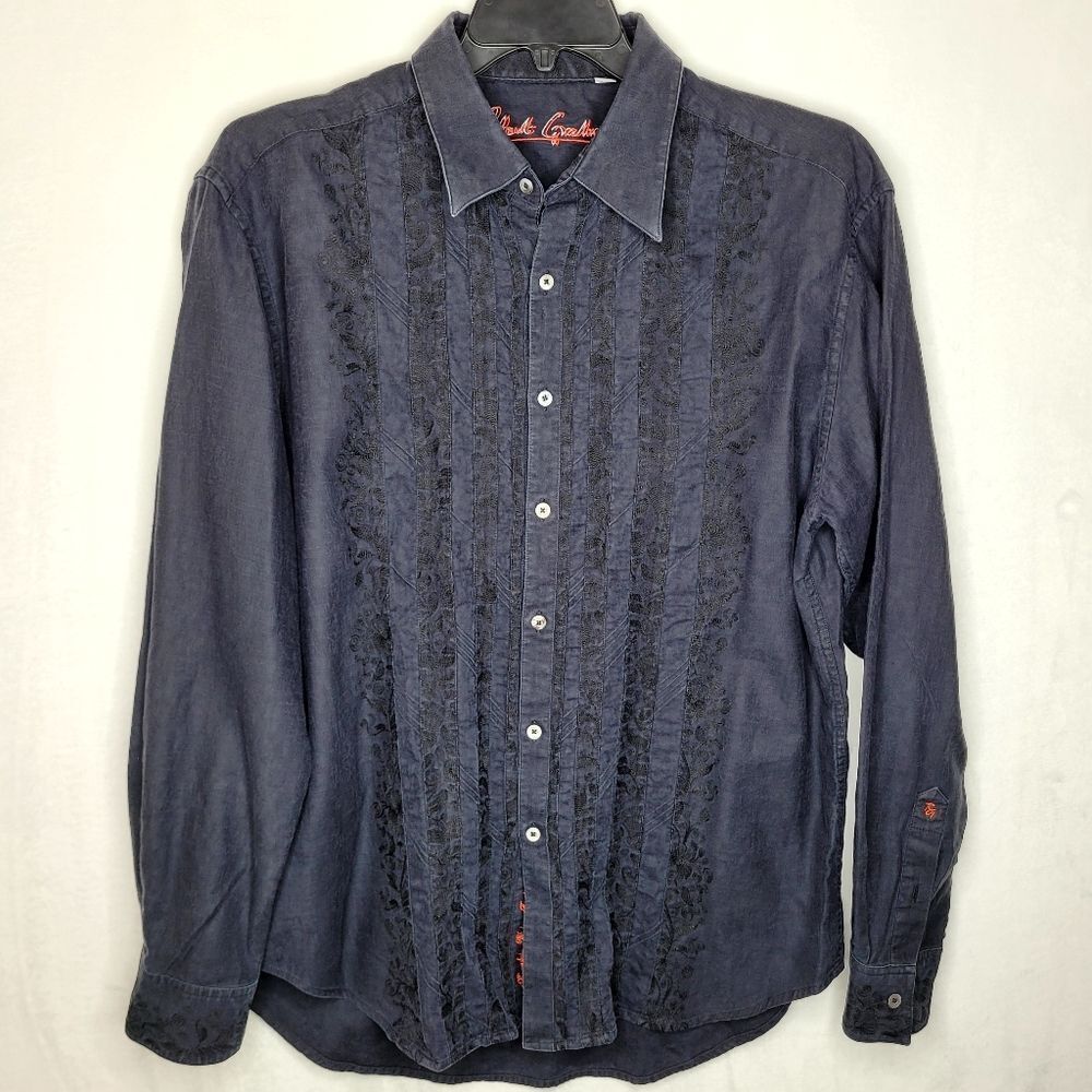 Robert Graham Embroidered Black‎ Button Down Shirt Size XL